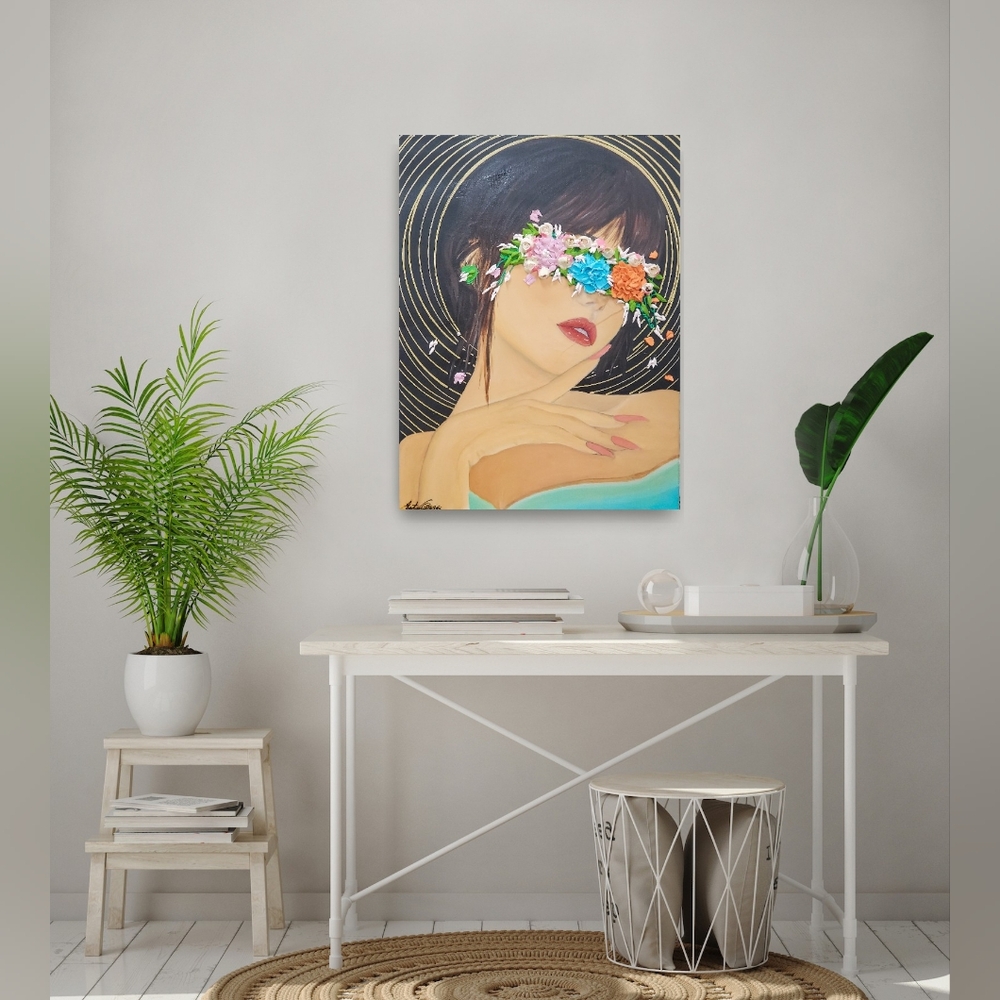Orginal painting 3d flowers blind princess